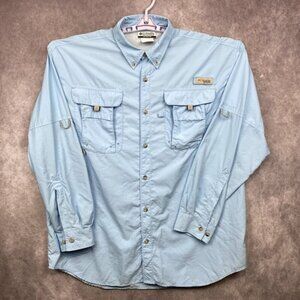 Columbia PFG Button Shirt Mens Large Blue Fishing Vented Long Sleeve Pockets